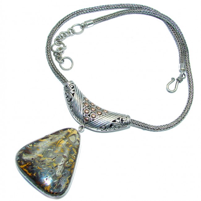 Bohemian Style Unisex Koroit Opal Two Tones Sterling Silver necklace
