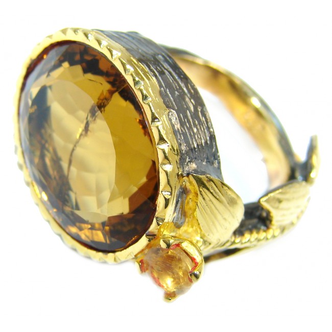 Unisex Champagne Topaz Gold Rhodium obver Sterling Silver Ring s. 8