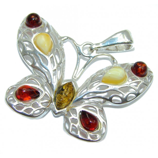 Just Perfect Butterfly Polish Amber Sterling Silver Pendant