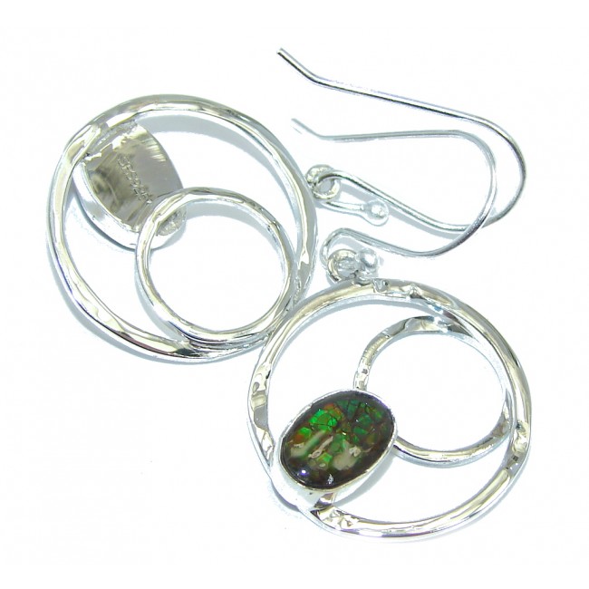 Green Aura AAA+ Fire Ammolite hammered Sterling Silver earrings