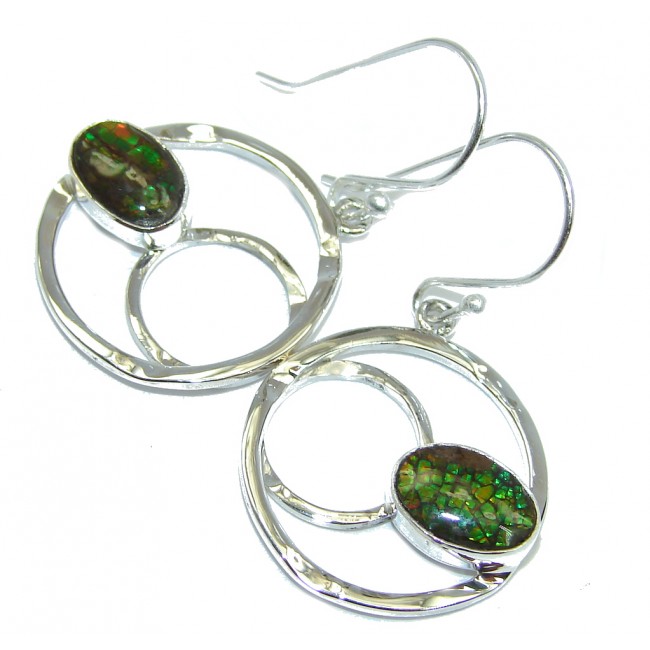 Green Aura AAA+ Fire Ammolite hammered Sterling Silver earrings