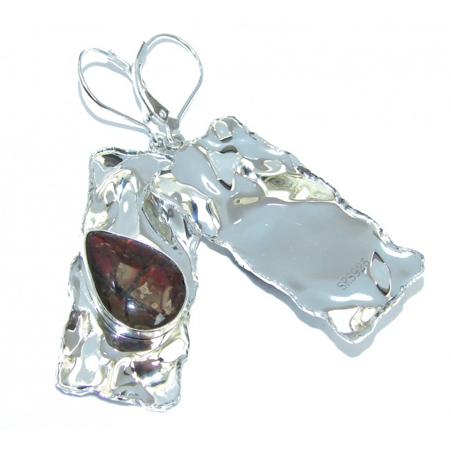 Red Aura AAA+ Fire Ammolite hammered Sterling Silver earrings