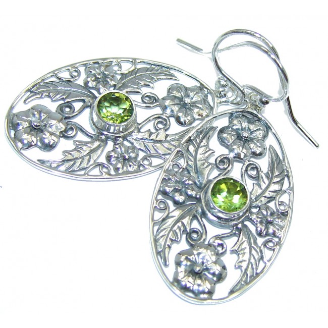 Amazing Floral Design Peridot Sterling Silver Earrings