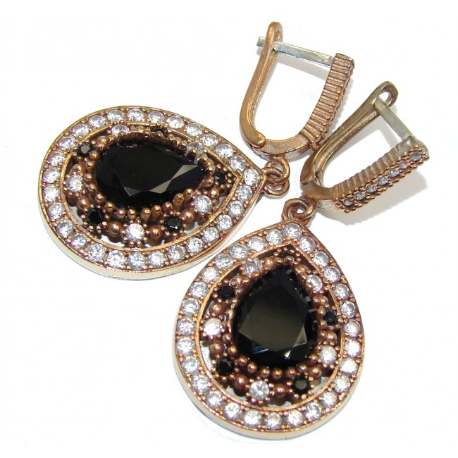 Outstanding Victorian Style Onyx copper covered Sterling Silver Earrings