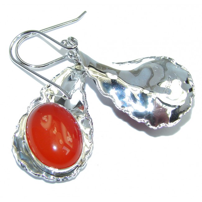 Simple Beauty Orange Carnelian Hammered Sterling Silver earrings