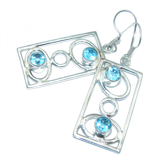 Modern Design Swiss Blue Topaz Sterling Silver earrings