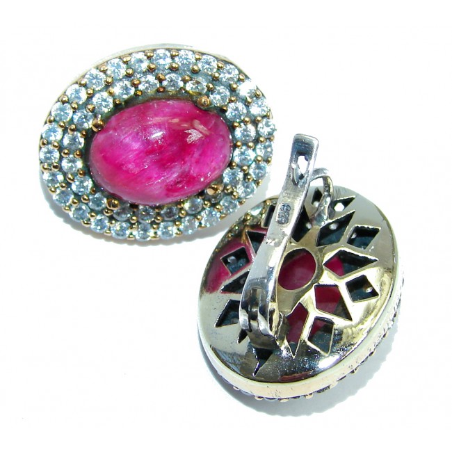 One of the Kind Victorian Style Ruby Sterling Silver earrings