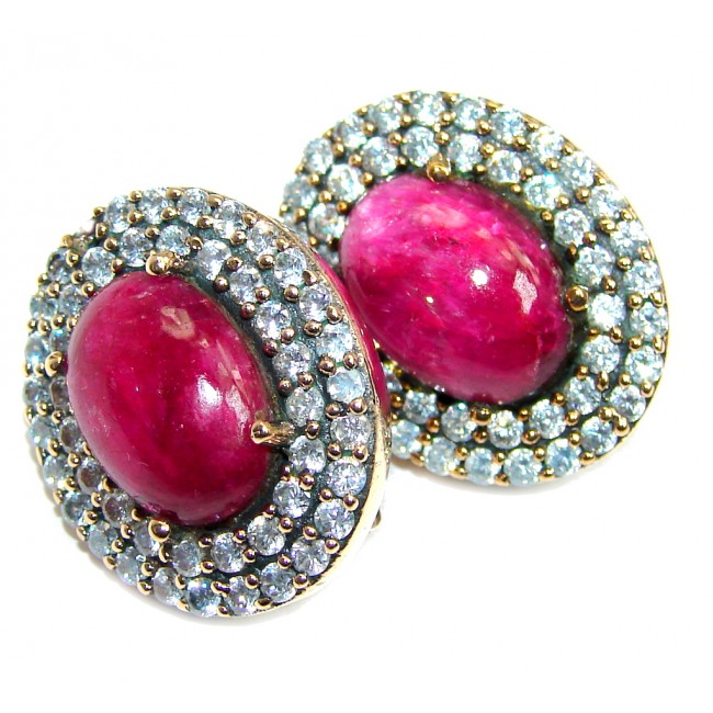 One of the Kind Victorian Style Ruby Sterling Silver earrings