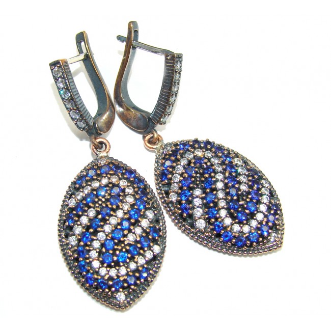 Victorian Style Created Blue Sapphire & Topaz Sterling Silver earrings