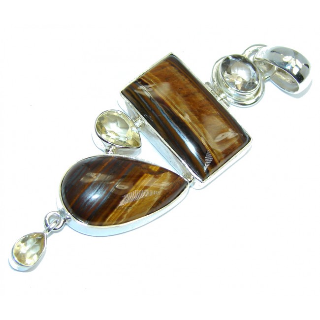 Awesome Golden Tigers Eye Citrine Sterling Silver Pendant