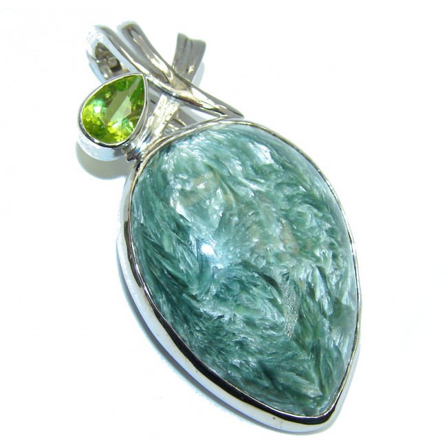 Precious Green Seraphinite & Peridot Sterling Silver Pendant