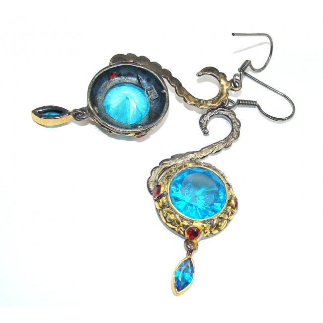 Perfect Blue Topaz Rhodium Gold plated over Sterling Silver earrings
