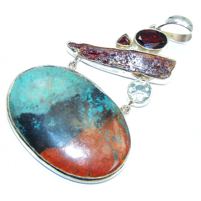 Fantastic AAA Red Sonora Jasper Rough Tourmaline Sterling Silver Pendant