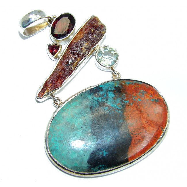 Fantastic AAA Red Sonora Jasper Rough Tourmaline Sterling Silver Pendant