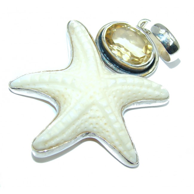 Perfect Starfish Carved ox bone Citrine Sterling Silver pendant