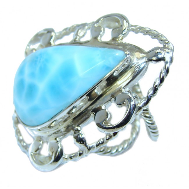 Huge AAA quality Blue Larimar Sterling Silver Ring size resizable