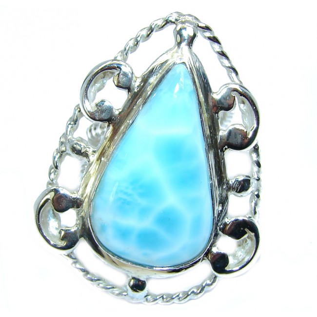 Huge AAA quality Blue Larimar Sterling Silver Ring size resizable
