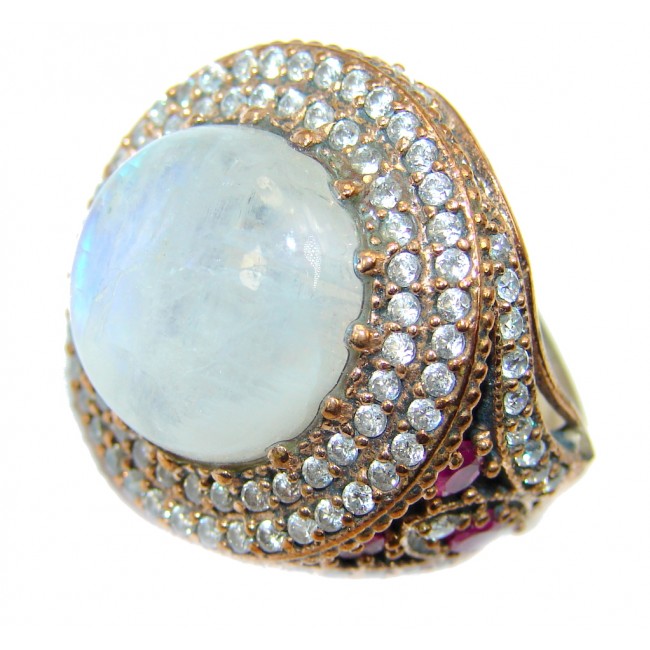 Perfect White fire Moonstone Gold Rhodium plated over Sterling Silver Ring s. 8
