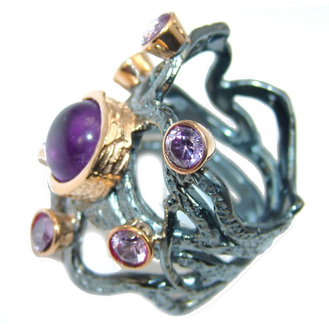 Perfect Amethyst Galaxy Gold Rhodium plated over Sterling Silver Ring s. 8 1/4