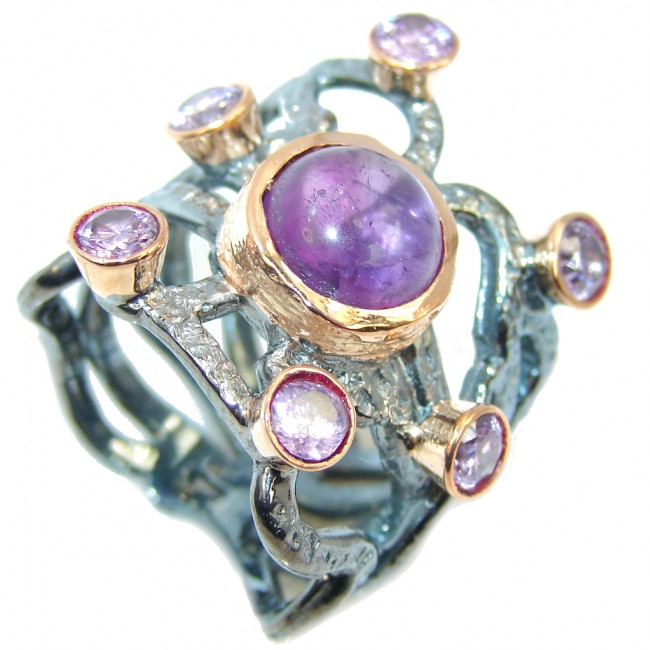 Perfect Amethyst Galaxy Gold Rhodium plated over Sterling Silver Ring s. 8 1/4