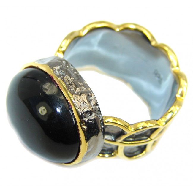 Secret Beauty AAA Black Onyx Gold & Rhodium Plated Sterling Silver ring s. 7 1/2
