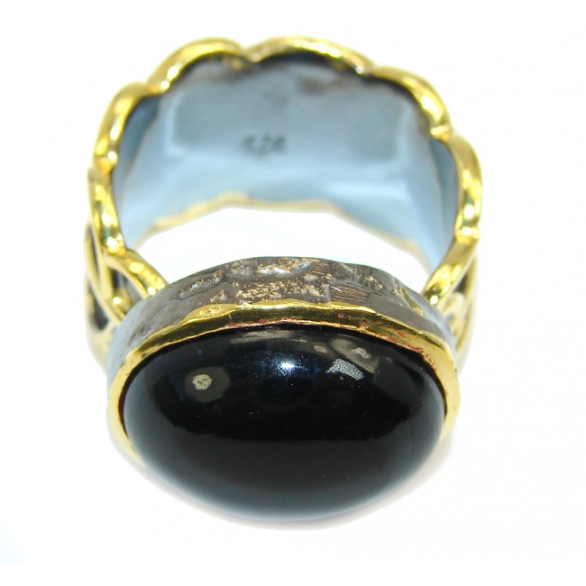 Secret Beauty AAA Black Onyx Gold & Rhodium Plated Sterling Silver ring s. 7 1/2