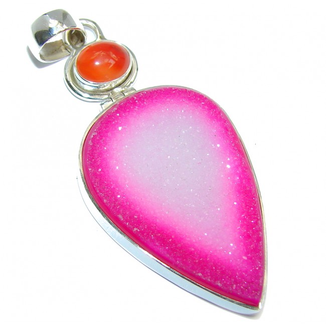 Classic Pink Agate Druzy Sterling Silver Pendant