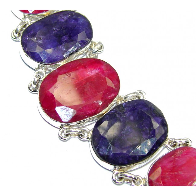 Simple Beauty Pink Ruby Emerald Sapphire Sterling Silver Bracelet