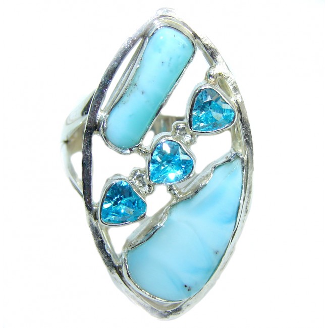 Amazing AAA quality Blue Larimar Sterling Silver Ring size 9 1/2