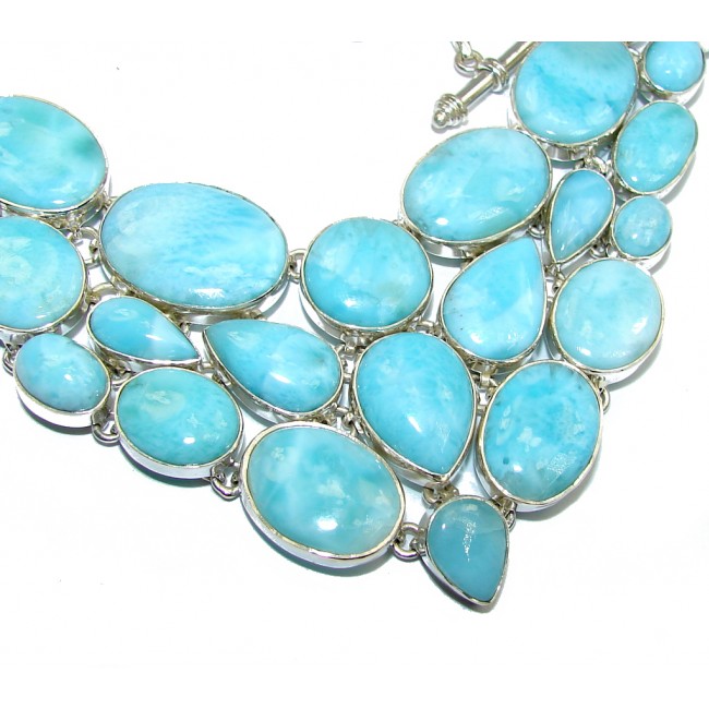 Huge Caribbean Style AAA Blue Larimar Sterling Silver necklace