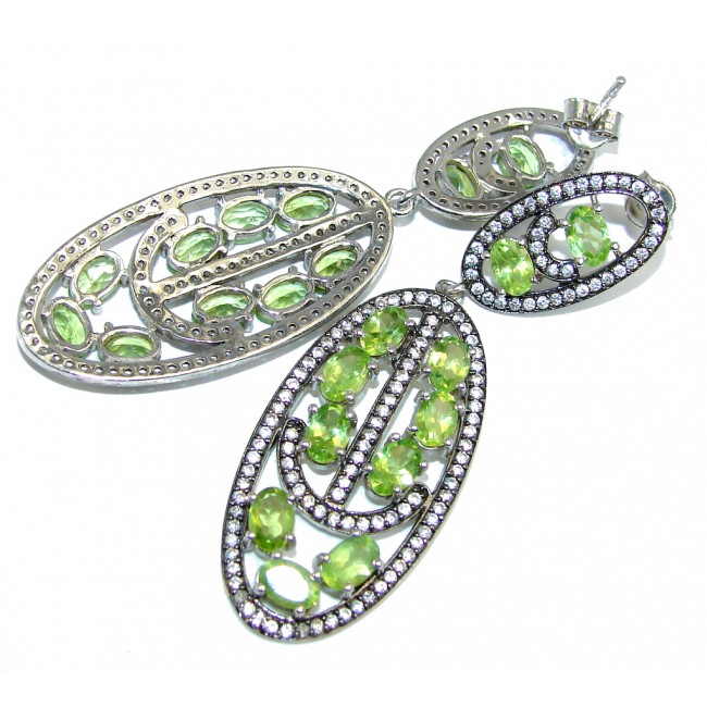 Amazing Floral Design Peridot Rhodium plated over Sterling Silver Earrings