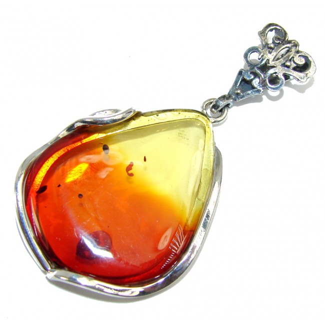 Twilight Zone Prehistoric Golden natural Baltic Amber Sterling Silver Pendant