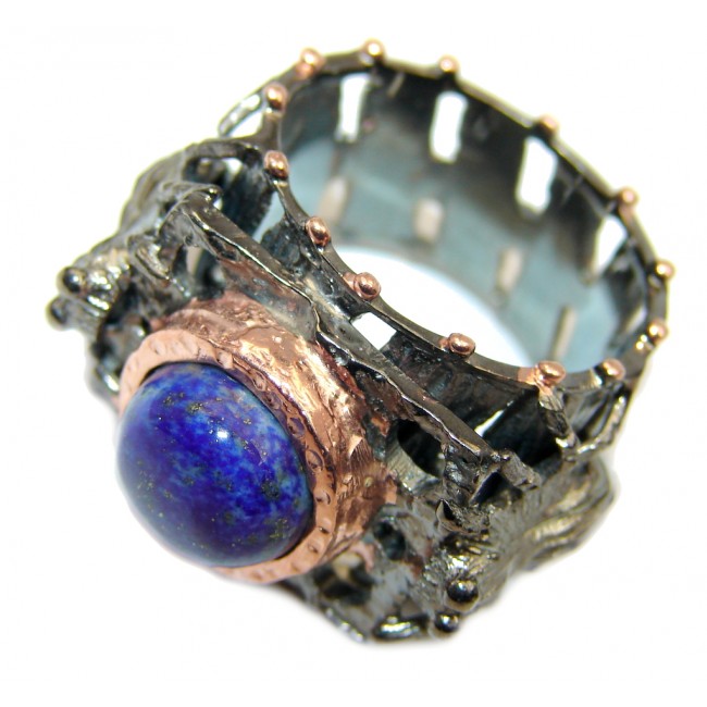 Black Spiders AAA Lapis Lzuli & Rhodium Plated Sterling Silver ring s. 8