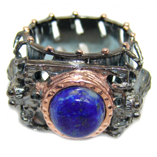 Black Spiders AAA Lapis Lzuli & Rhodium Plated Sterling Silver ring s. 8