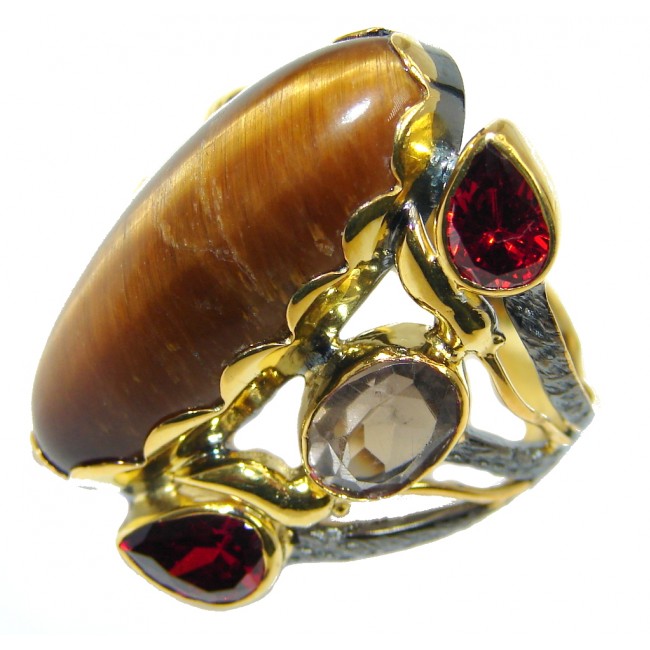 Golden AAA Tigers Eye Gold plated over Sterling Silver ring s. 8 1/4