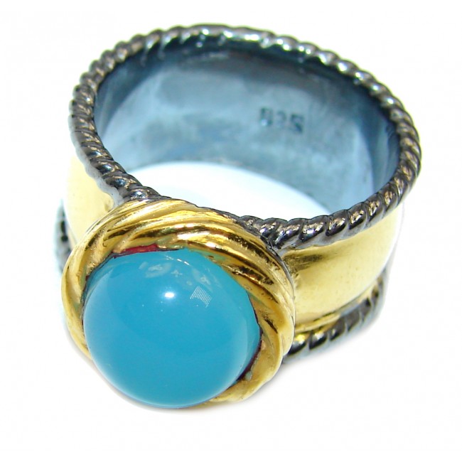Blue Chalcedony Agate Gold Rhodium plated over Sterling Silver Ring s. 7