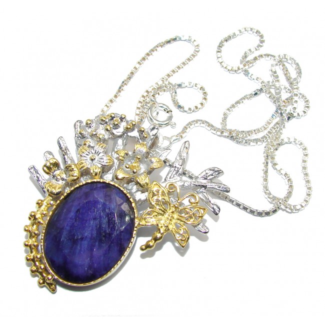 Amazing Genuine Sapphire Gold plated over Sterling Silver Necklace