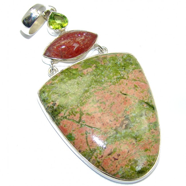 Big! Awesome Style Green Russian Unakite Sterling Silver Pendant