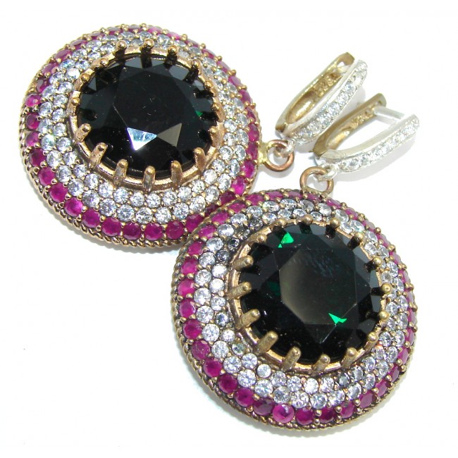 Large Victorian Style Onyx Ruby Sterling Silver Earrings