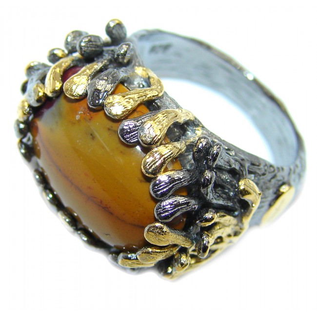Gorgeous Style AAA Mookaite Jasper, Gold Plated, Rhodium Plated Sterling Silver Ring s. 7 1/2