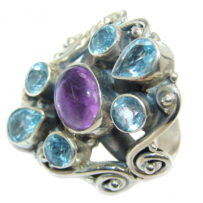 Large Natural Amethyst Silver Sterling Silver Ring s. 9 1/4
