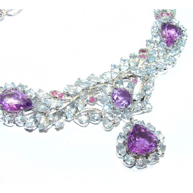 Indian Princess Genuine Swiss Blue Topaz Amethyst Sterling Silver Necklace