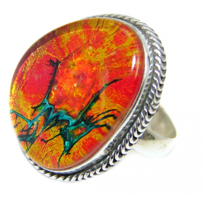 Red Galaxy Dichroic Glass Sterling Silver ring s. 10