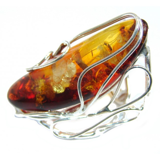 Chunky Genuine Polish Amber Gold plated Sterling Silver Ring s. adjustable
