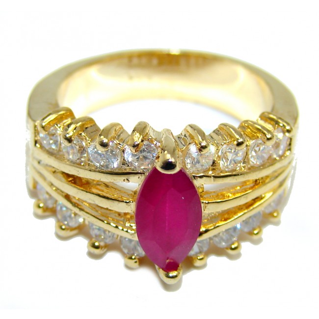 Natural Pink Ruby Gold Plated Sterling Silver Ring s. 7