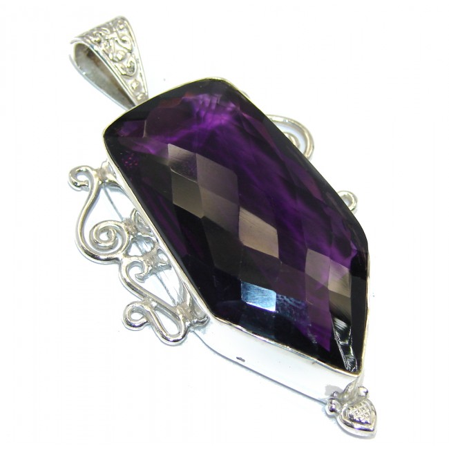 Large Simple created Purple Quartz Sterling Silver Pendant
