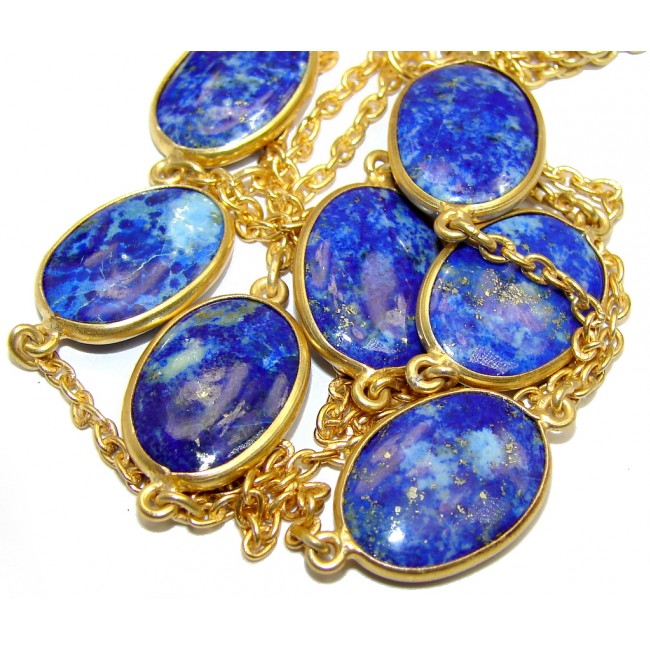 36 inches Genuine Lapis Lazuli Gold over Sterling Silver Necklace
