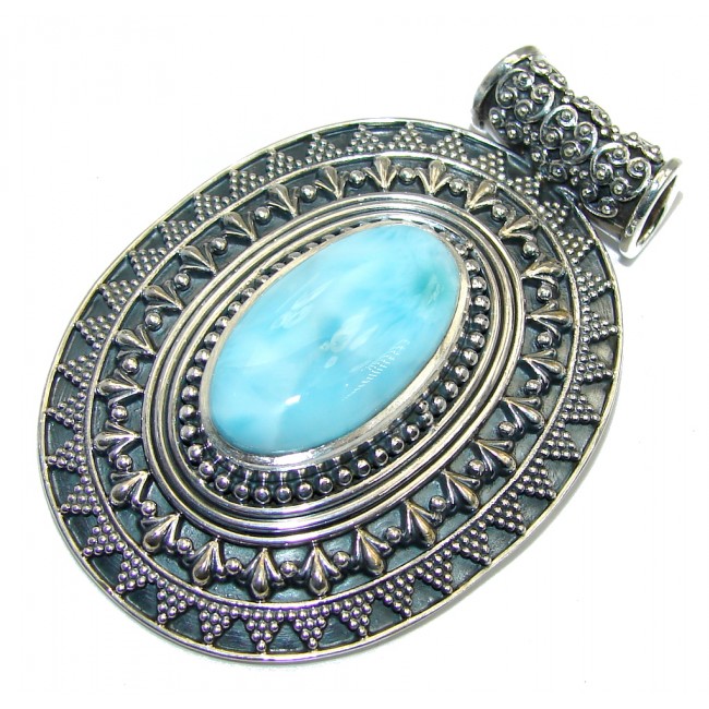 Vintage Style Natural AAA Blue Larimar Sterling Silver Pendant