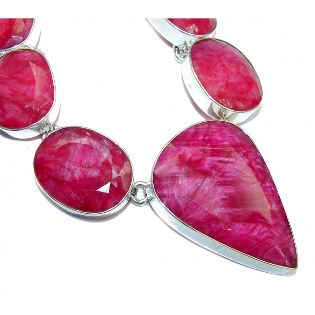 Huge Incredible Rich Design Red Ruby Sterling Silver necklace