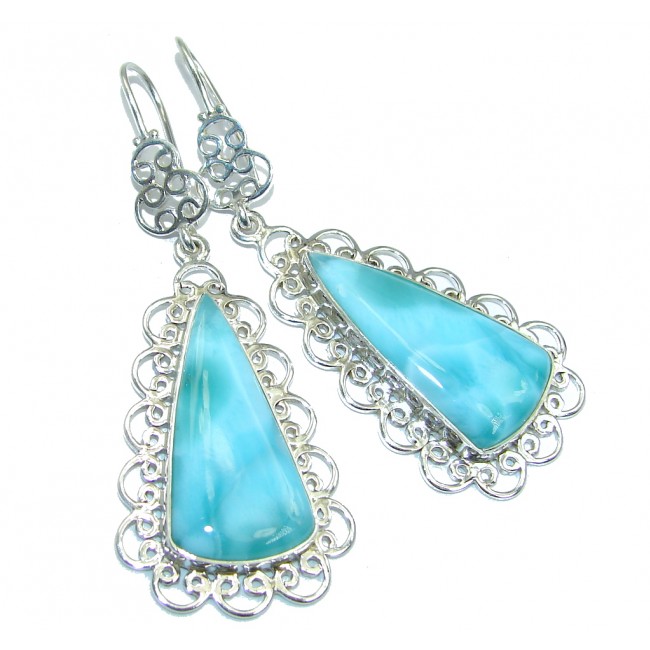 Huge True Caribbean Beauty AAA Blue Larimar Sterling Silver earrings